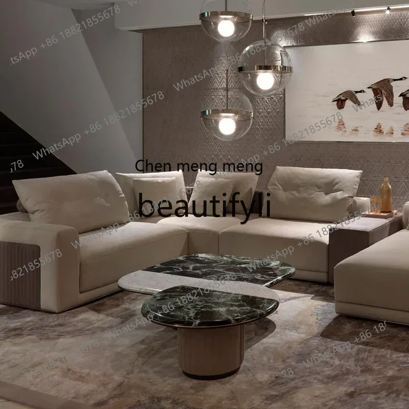 

zx1Italian light luxury designer round double color coffee table living room marble coffee table combination