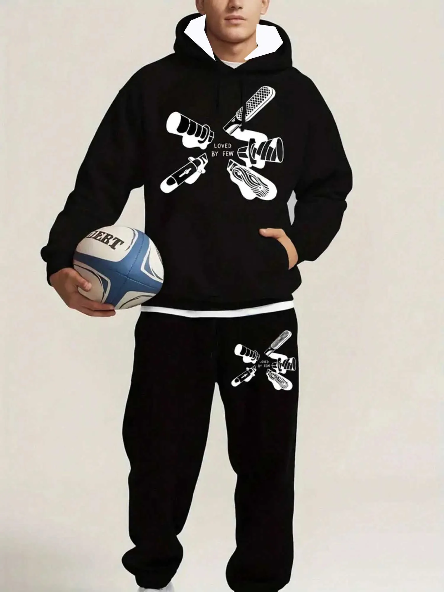 2025-26 خريف/شتاء جديد Y2K طقم رجالي غطاء رأس أسود البيسبول ثلاثية الأبعاد مطبوعة المتضخم الرياضة مجموعة الموضة والترفيه قطعتين مجموعة