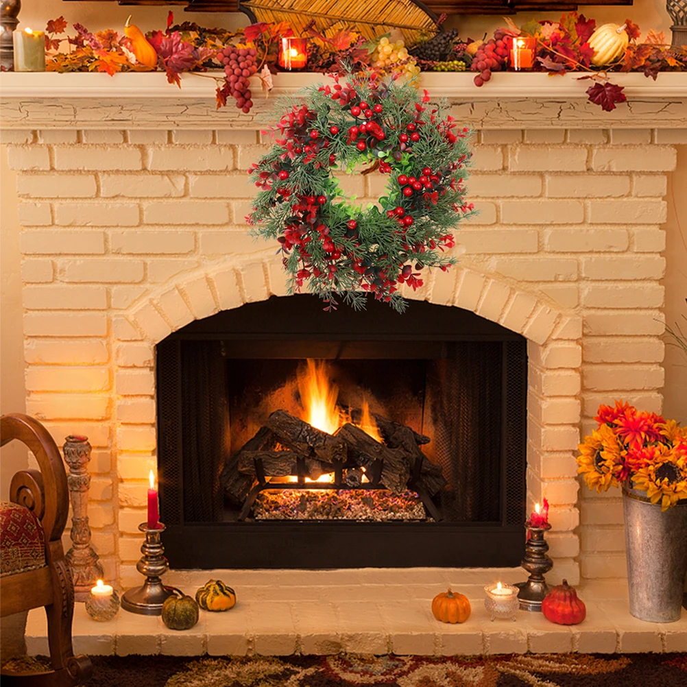 

2pcs Christmas Wreath Door Decoration Artificial Flower Garland Wall Hanging Xmas Berries Outdoor Indoor Festival for Holiday