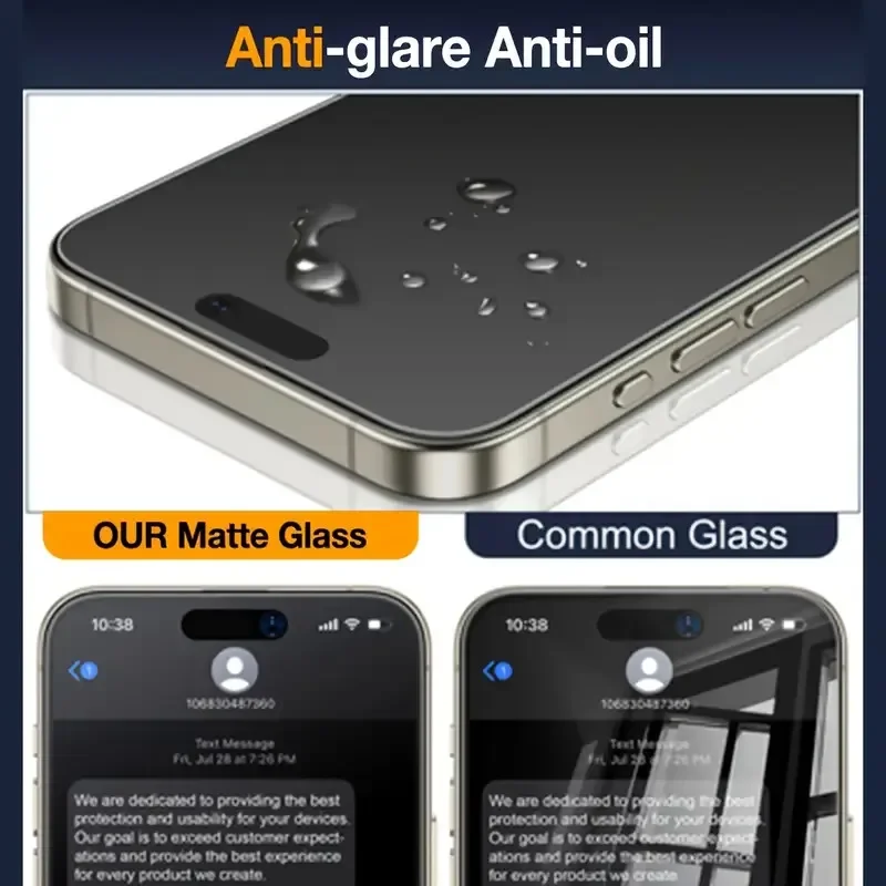 3 Piezas Oleofóbico Sin Polvo Fácil Instalación Protector de Pantalla Mate de Privacidad para iPhone 16 15 11 12 13 14 Pro Max Plus XS 17 Vidrio 4
