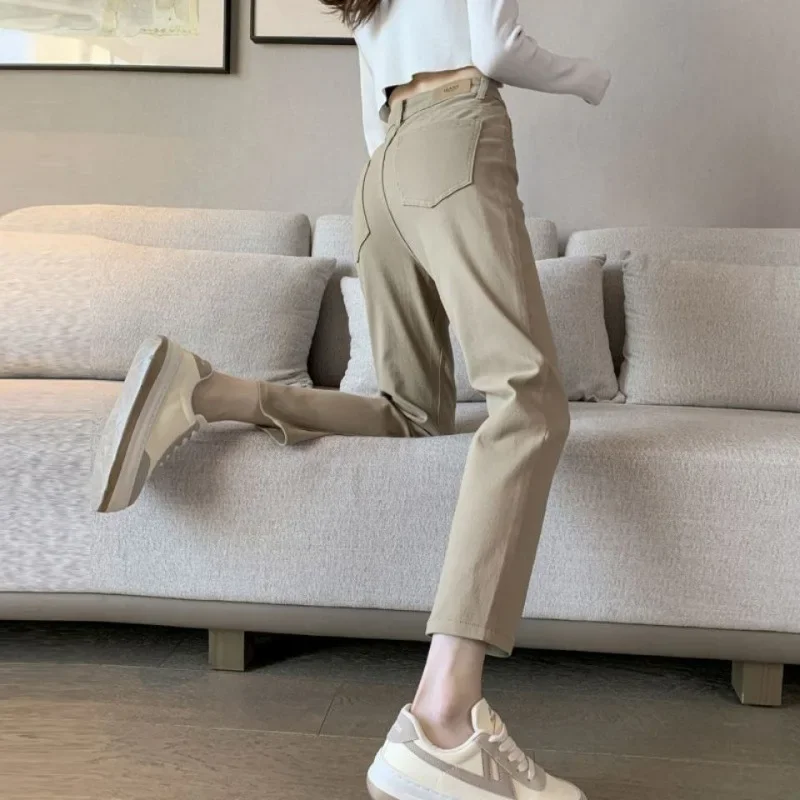 2024 Spring New Women's Jeans High-waisted Slimming Petite Straight-leg Khaki Cotton Pants Fashionable Female Outwear