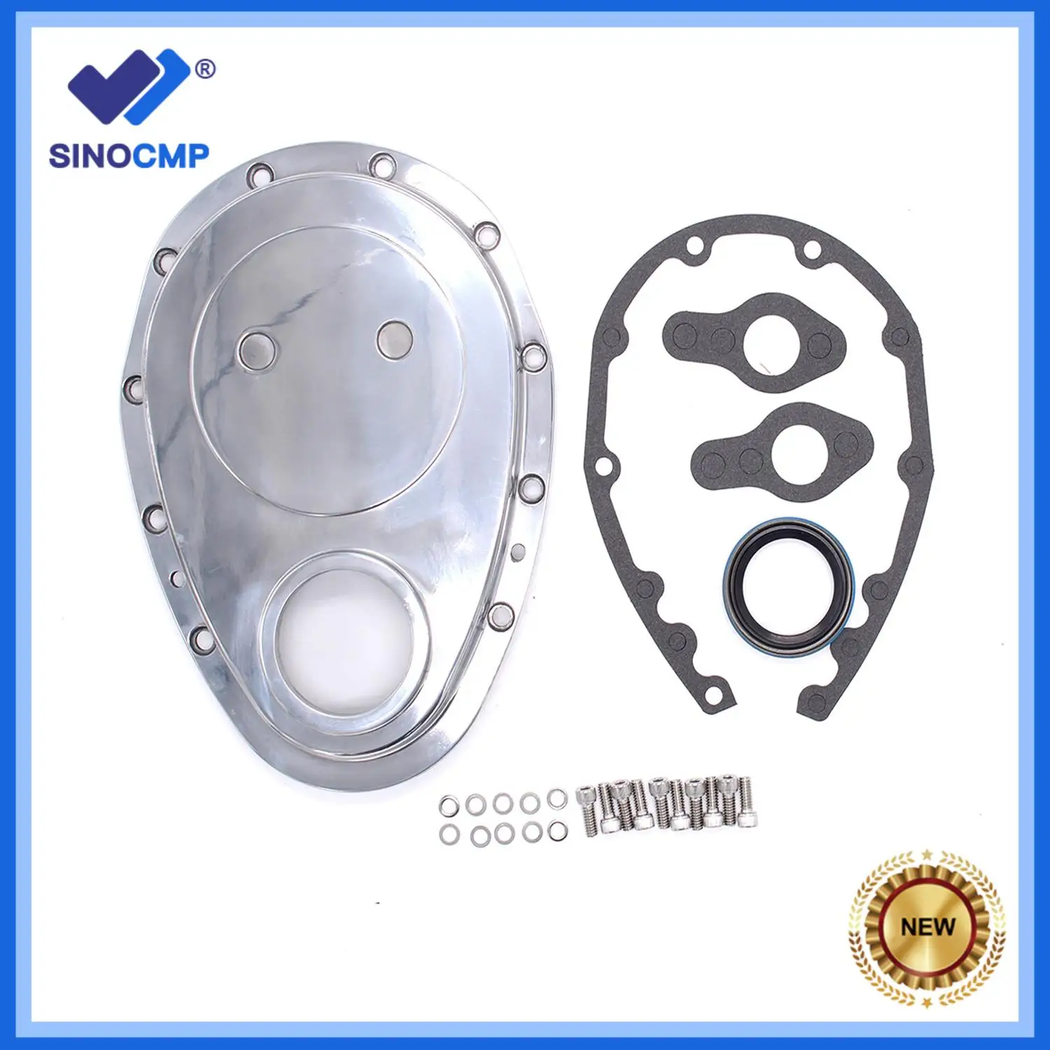 New SBC Polish Aluminum Timing Chain Cover Small Block For Chevy 283 305 327 350 383 400 Car Parts