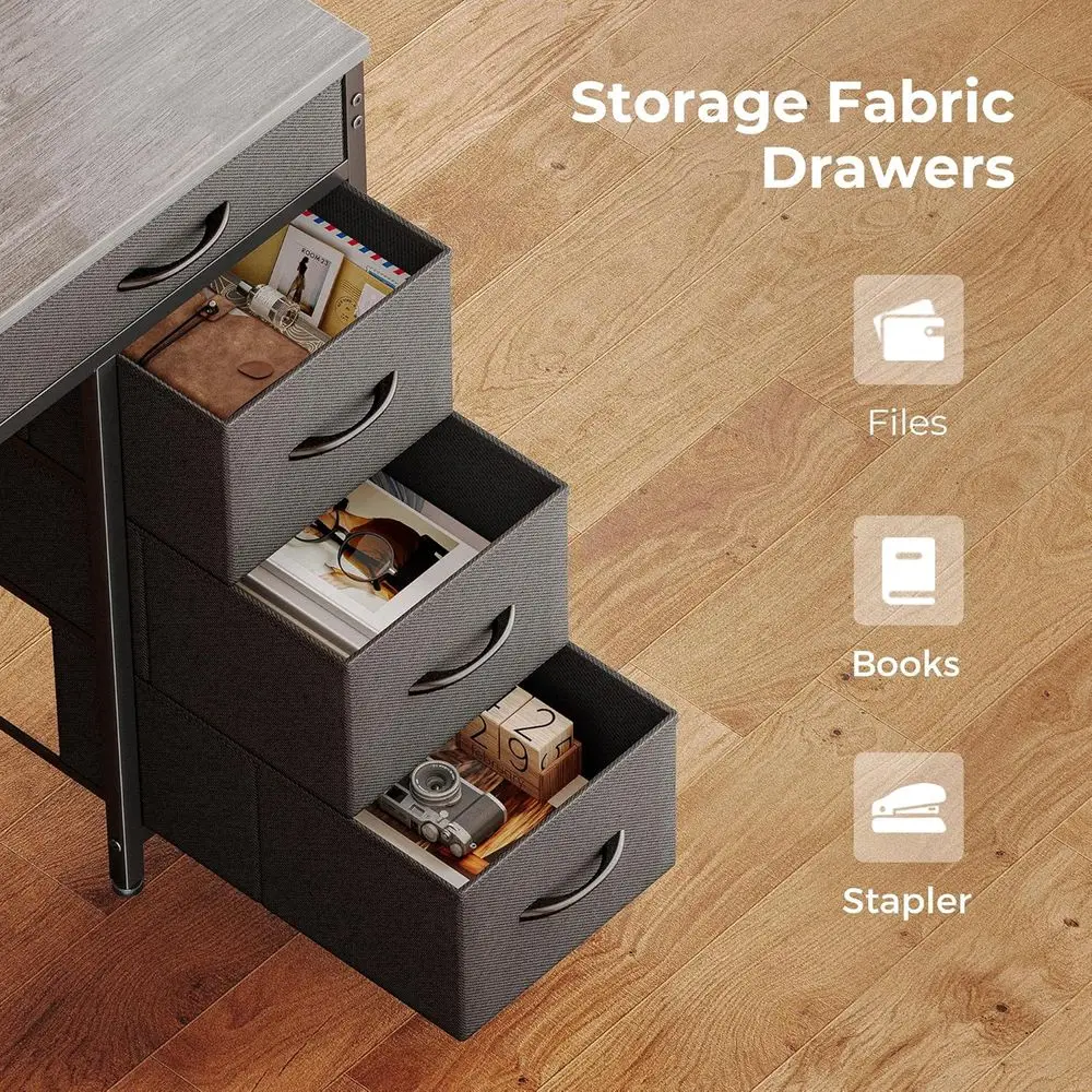 مكتب رمادي 39 مع 6 أدراج، LED وType-C، حامل شاشة، محطة عمل المكتب المنزلي