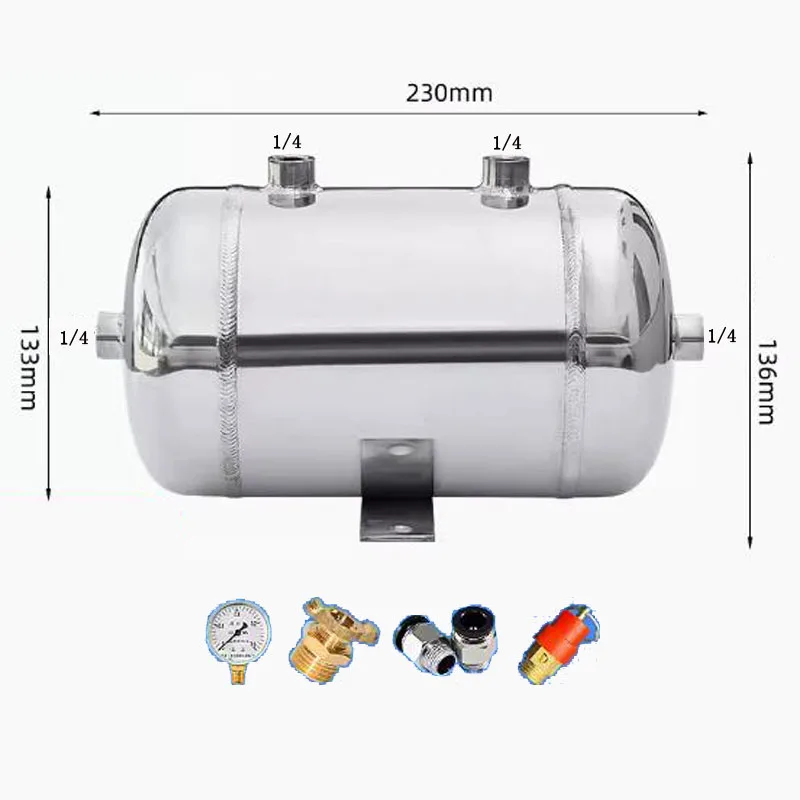 304 stainless steel gas tank vacuum buffer tank 3L maximum pressure 1.25MPA 4PCS G1/4 interface wall thickness 2MM