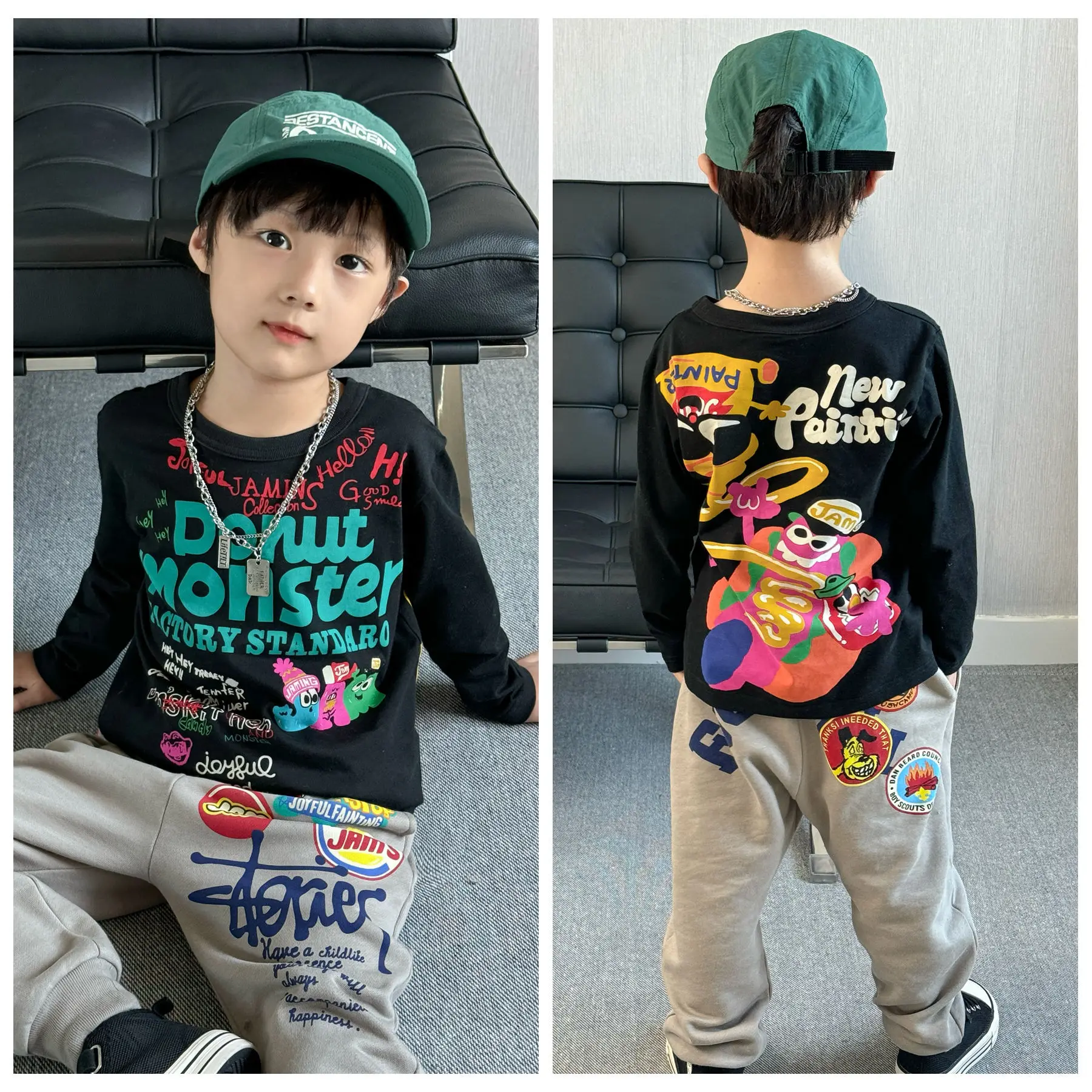 เสื้อยืดคอกลมแขนยาวเด็ก ลายการ์ตูนญี่ปุ่น สไตล์เทรนดี้ สำหรับเด็กเล็กและเด็กโต ปี 2025