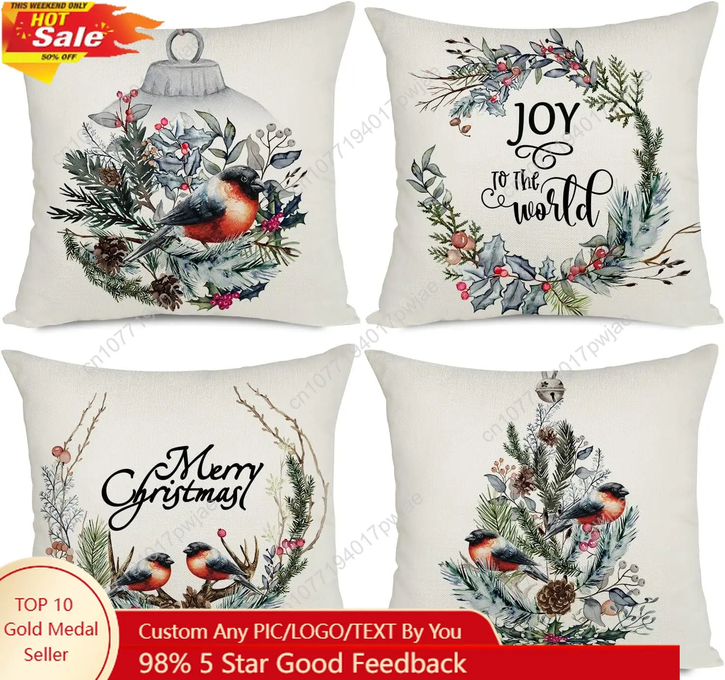 

Artmag Christmas Decorations Pillow Covers 18x18 Wreath Bird Joy to The World Merry Christmas Rustic Pillow Cover Shams Cases Sl