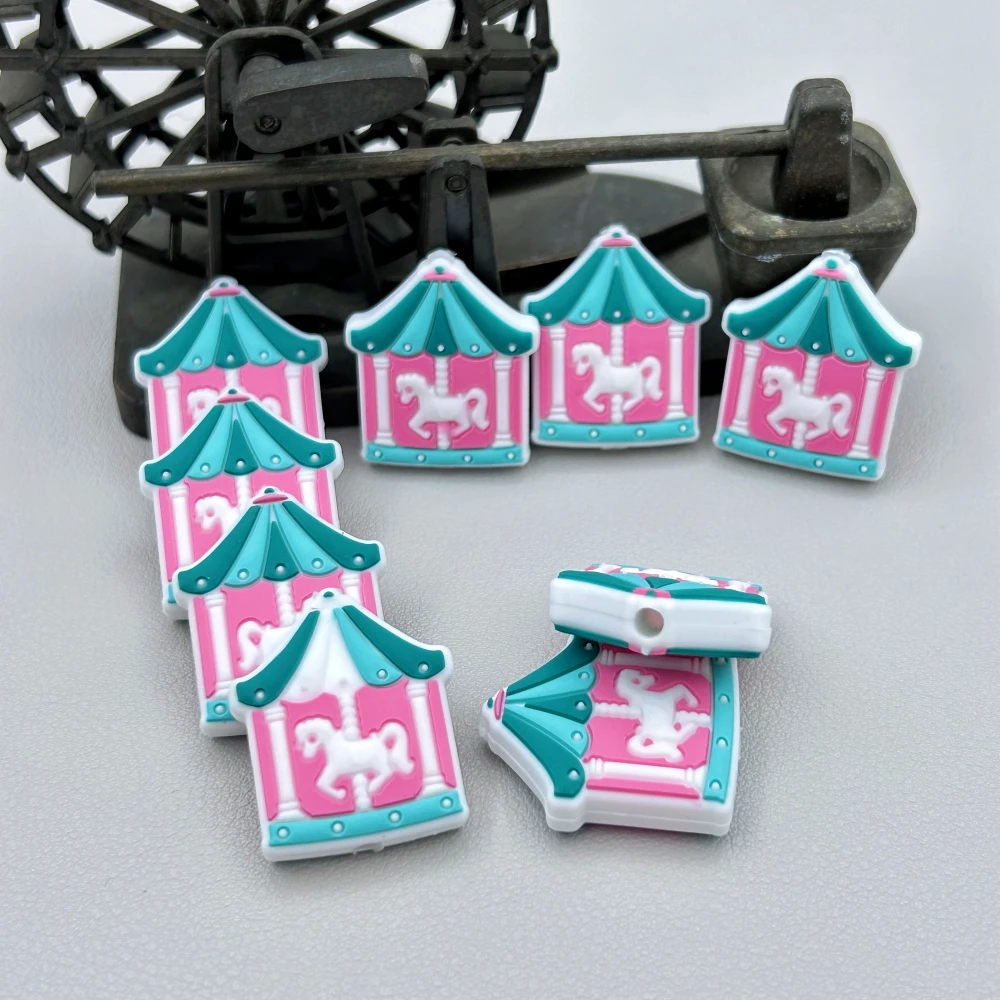 10PC Baby Silicone Bead Cat Boat Carousel Bead Teethe Baby DIY String Pen Bead Nipple Chains Jewelry Accessories Teethe Kawai