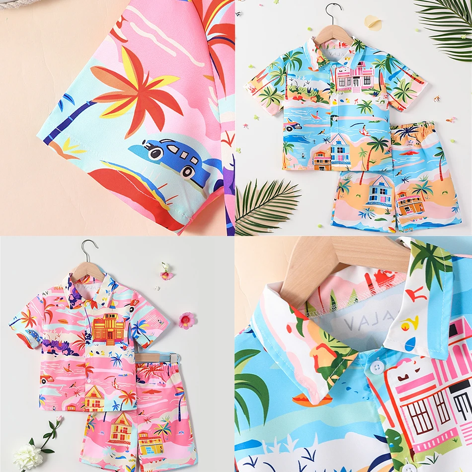 Boys Girls Casual Print Swimsuit Summer Holiday Tourist Shirt Children Bathing Suit Beach Surfing Beachwear Kids Board Shorts