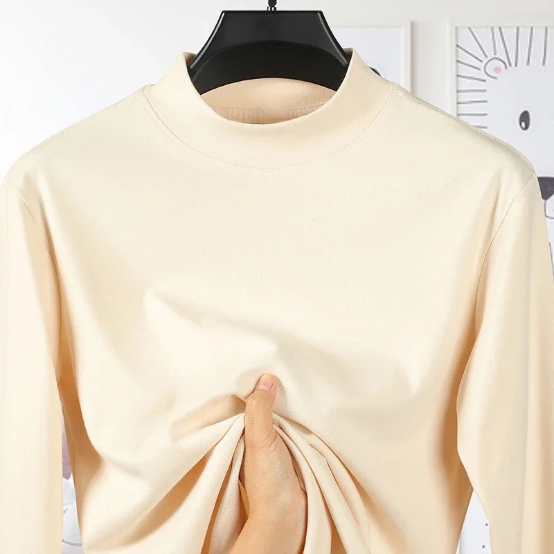 

2025 New Men's Casual Solid Color High Collar Velvet Long Sleeve T-shirt Spring and Autumn Versatile Comfortable Top