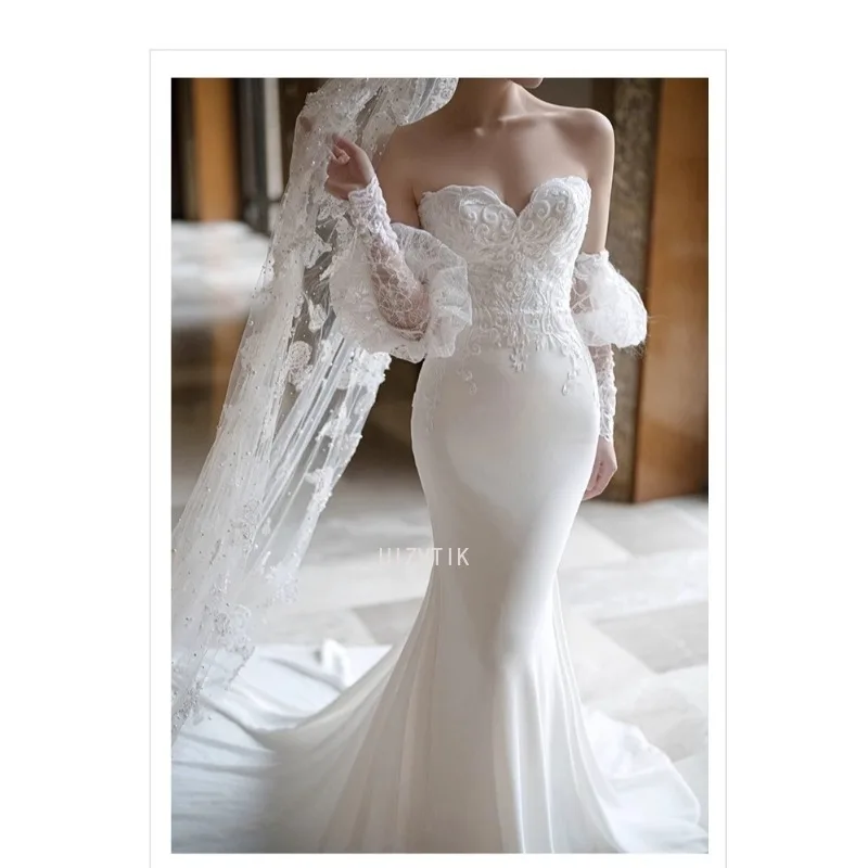 White Light Luxury Stain Appliques Wedding Dresses Elegant Strapless Off The Shoulder Bride Dress Sexy Mermaid Vestidos De Novia