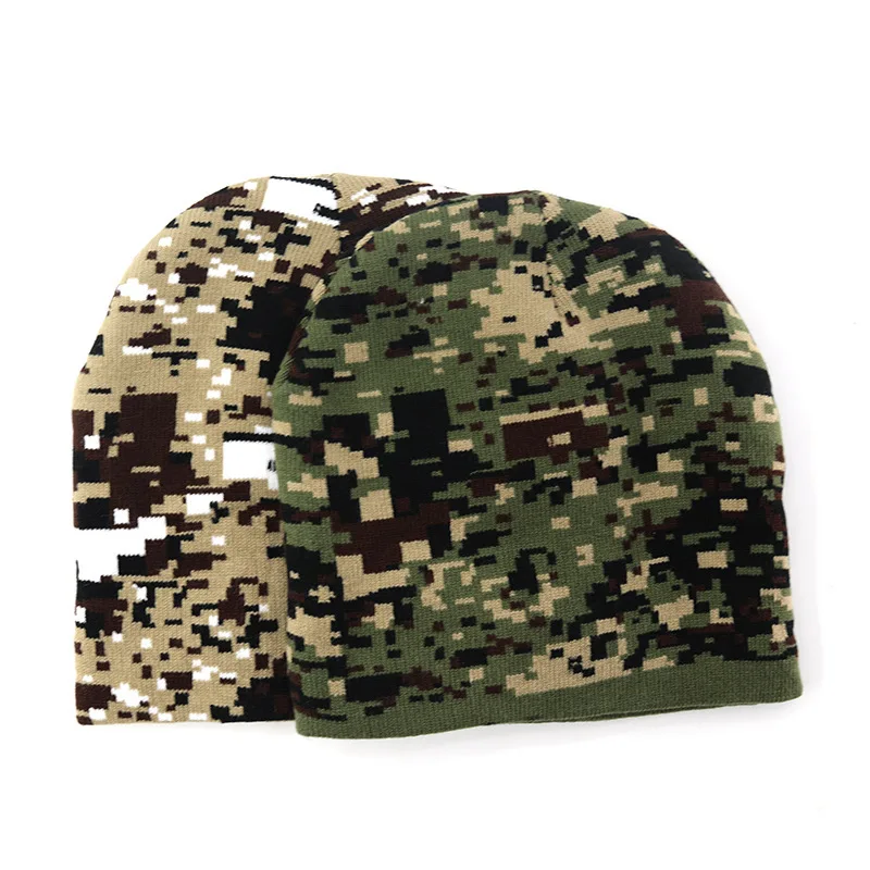 New Autumn And Knitted Winter Digital Camouflage Jacquard Yarn Hat, Brimless Casual Hat For Men