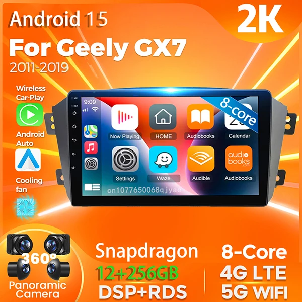 Android 15 Carplay Auto For Geely GX7 2011 - 2019 Car Radio Player Multimedia stereo Navigation BT AI Voice Head Unit 360 Camera