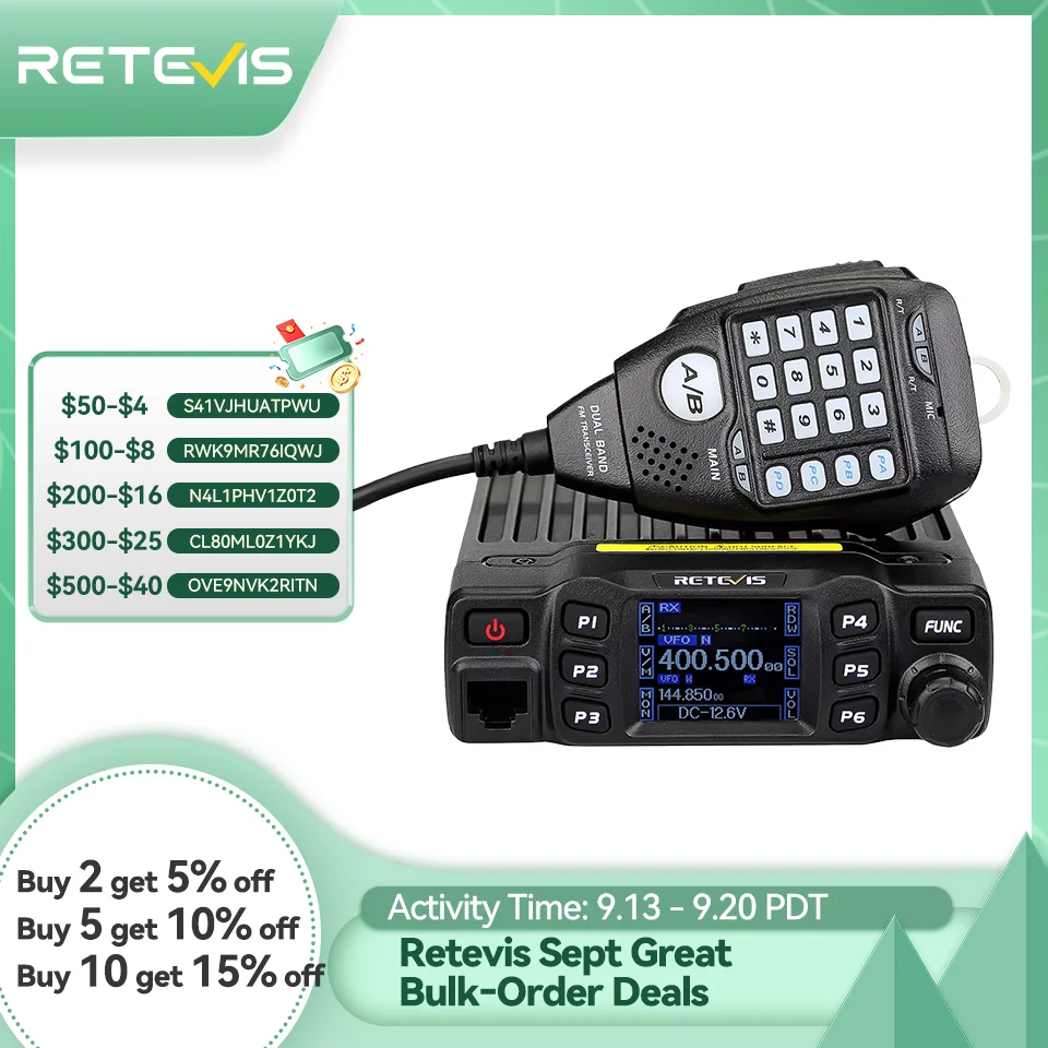 Retevis RT95 Mobile Ham Radio Two-way Car Radio VHF UHF Dual Band Mobile Radio Station Transceiver Base Station for Camping