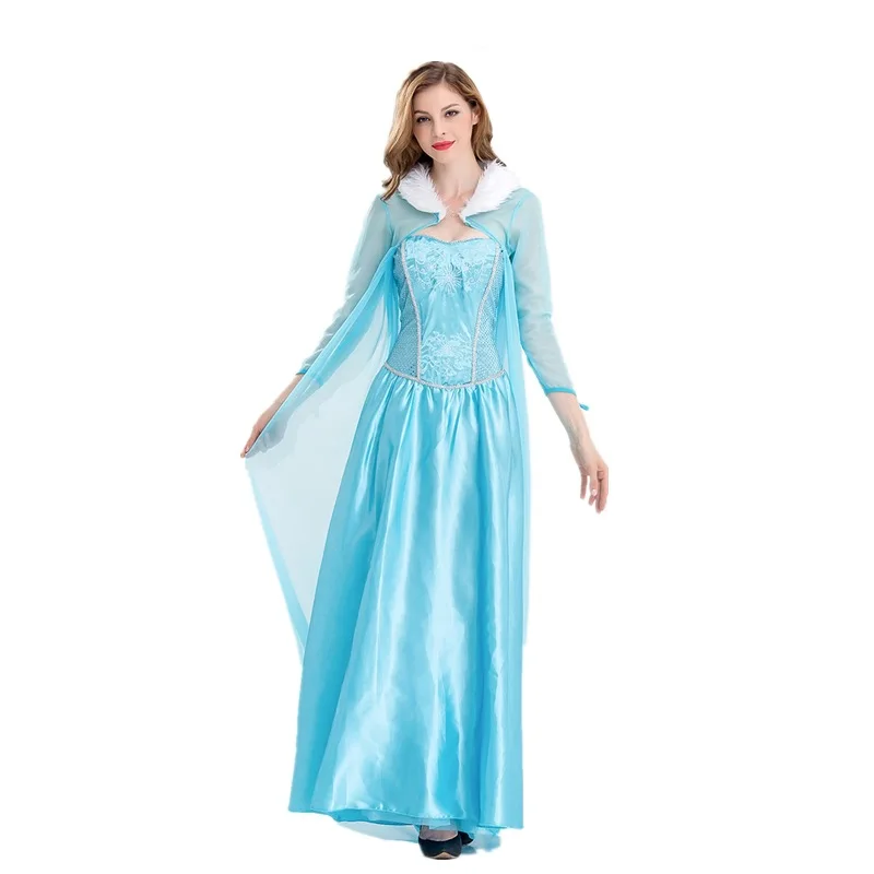 Princ Elsa Cosplay Dr für Halloween Eis- und Schneefest, Maskenball, traditionelles Damenkostüm, ethnische Bühnenkleidung
