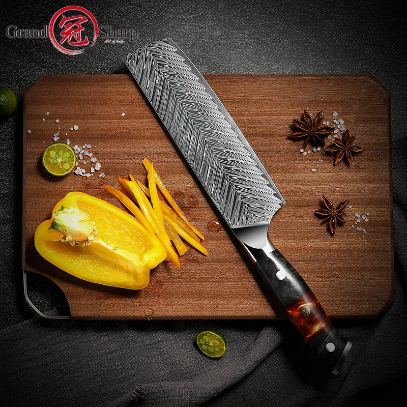 Grandsharp AUS-10 Steel Kitchen 7''Nakiri Knife Japanese Stainless Steel Kitchen Knives Meat Fish Vegetable Fruit Chopping Tool