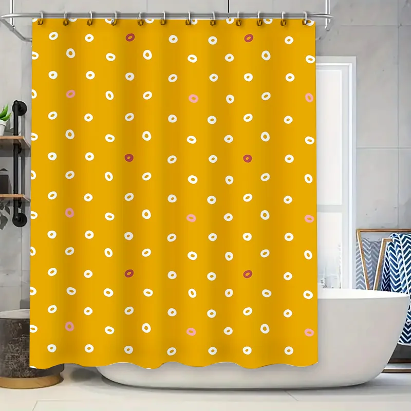 Modern Yellow White Pink Polka Dot Shower Curtain for Bathroom Decor Waterproof Bath Mat Set with Rod (Set B)