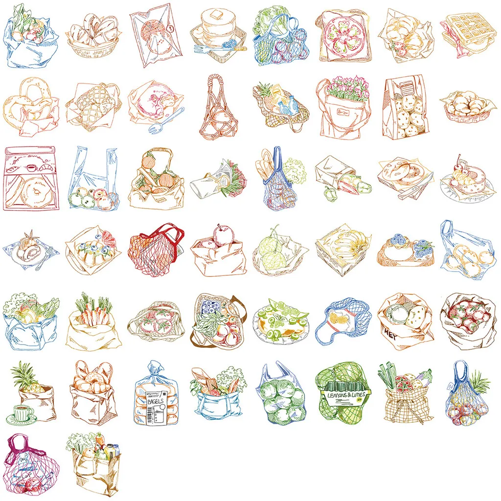 50Pcs Color Line Drawing Food  - огляд і ціна Food Snacks Drawing