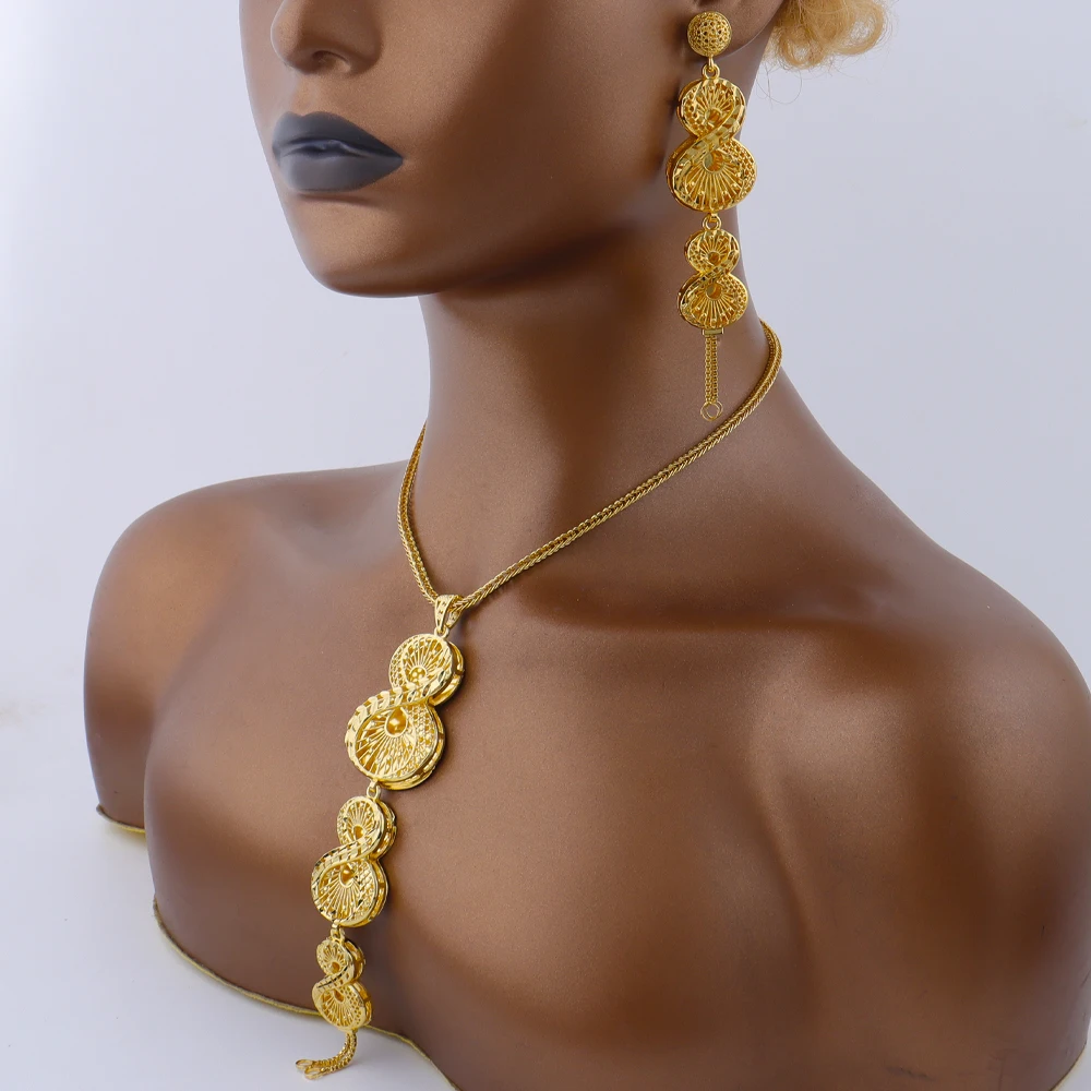 

Dubai Gold Color Luxury 8 Shape Jewelry Set For Woman Gold Plated stainless steel Necklace Earrings Wedding Jewelry Set Gifts