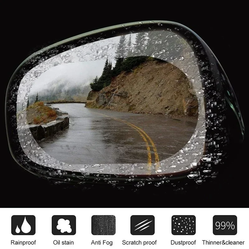2Pc Car Rearview Mirror Rainproof Film Side Window High-definition Water Repellent Film Reverse Mirror Full Screen Anti Fog Nano