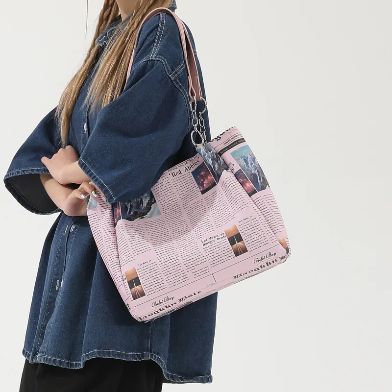 Borse a tracolla grandi estive per le donne tendenza 2024 stampa di moda femminile Casual Tote Bag in pelle carino divertente lettera borsa donna