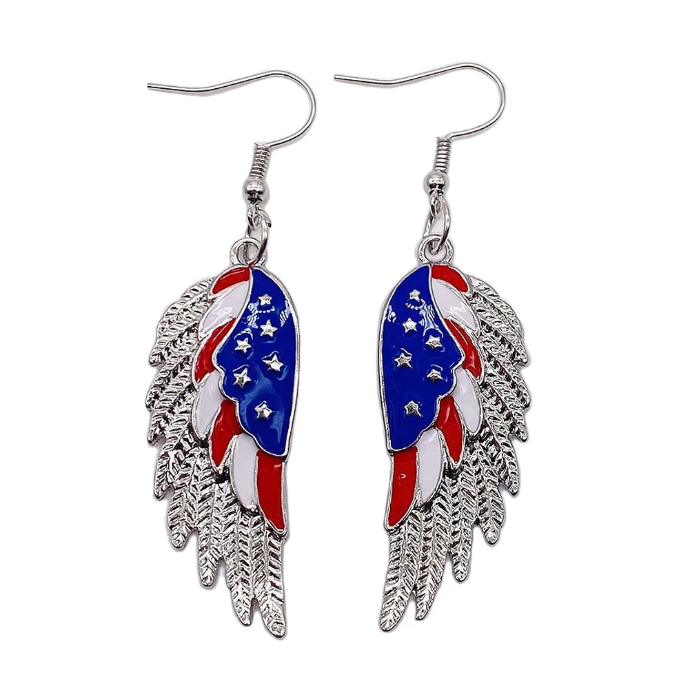 American Independence Day Alloy Earrings USA Flag Wings Accessories Exquisite Jewelry Women Fashion Holiday Patriotic Party Gift