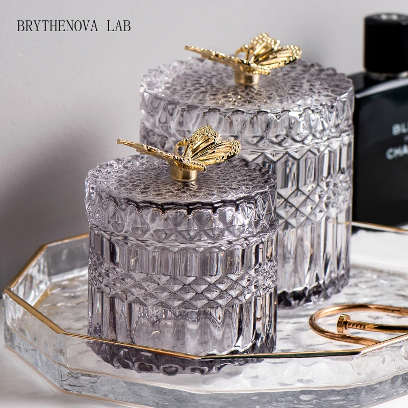 Butterfly Glass Jar Candy Jar Household Jewelry Cotton Swab Jewelry Box Storage Bottle Glass Container Home Decor Ornaments