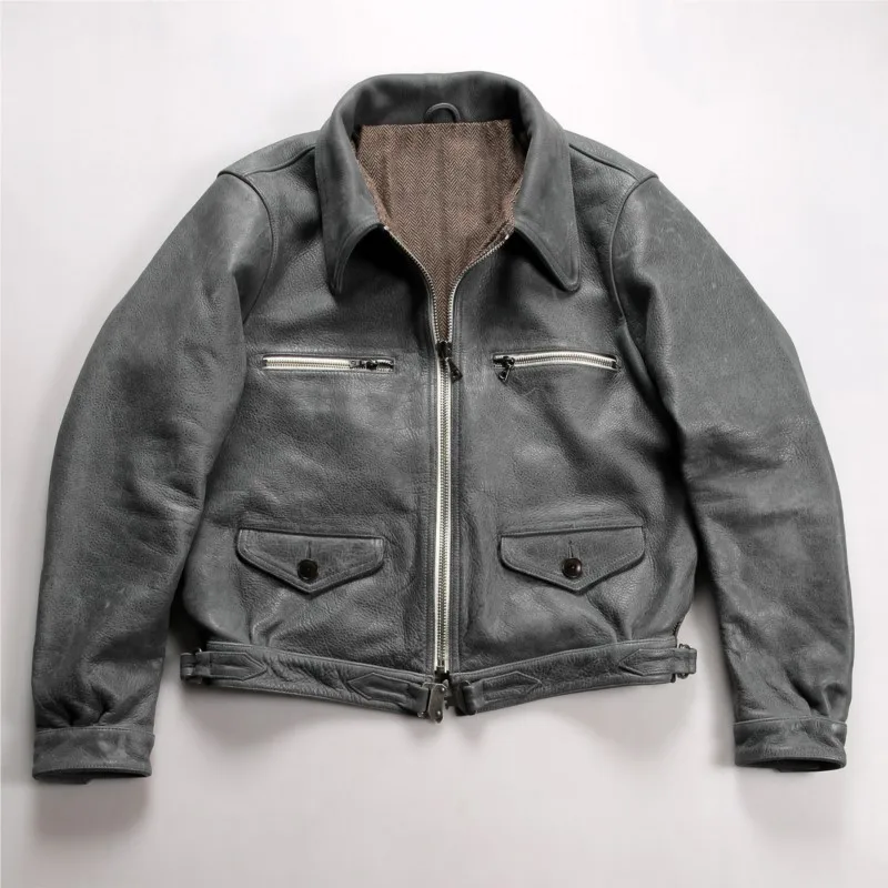 A men's leather with lapel and no thick cowhide coating