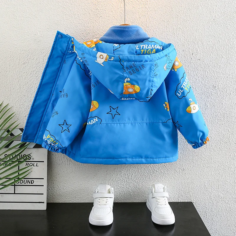 

Boys' Fce Lined Jaet Autumn Winter Tee-in-One Detachable Youth ulari Waterproof Velvet Fabric Hooded Zipper Closu...