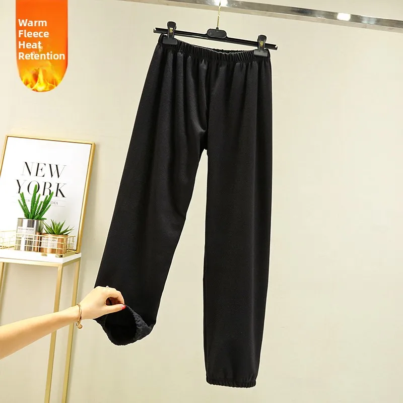 High Waist Thiened Fce Lined Winter Sports Pants Women's  Color Large Size Velvet Dstring Trousers Spwear