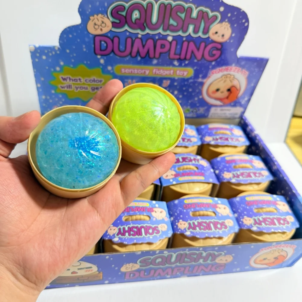 Stress Relief Toy Mini Glitter Dumpling Squishy with Box Dumplings Squeeze Toy Random Color Gift