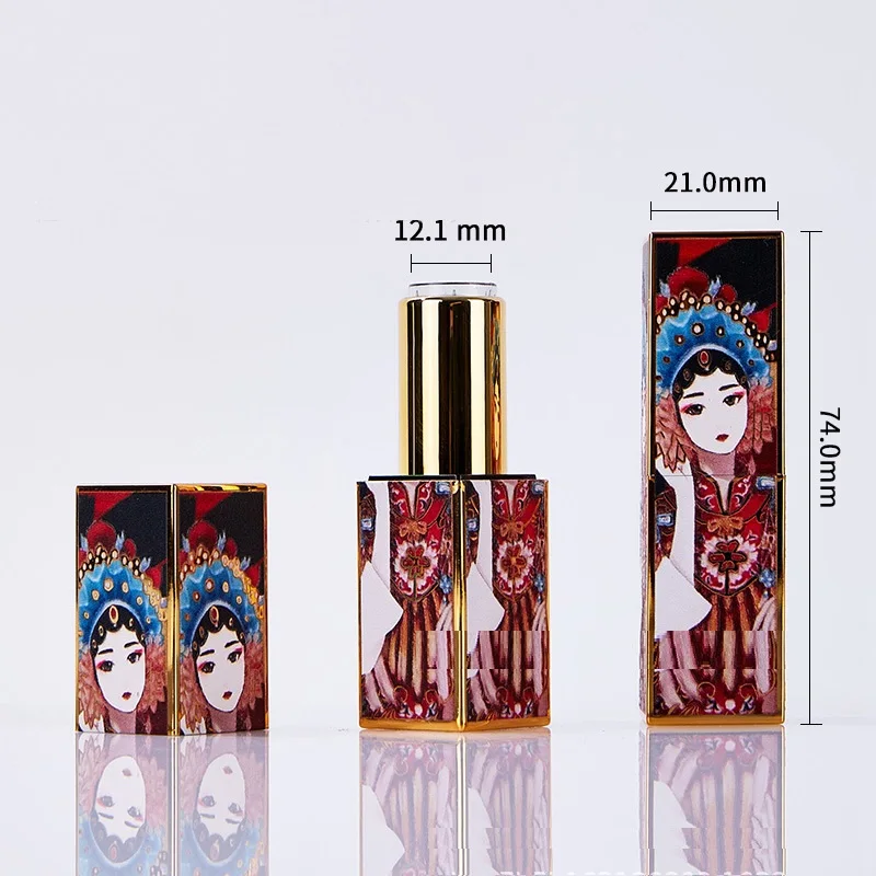 25pcs Empty Containers Lip Balm Tubes Square Shape Chinese Style Red Pink Purple Pattern Cosmetic Packaging Lip Rouge Bottles