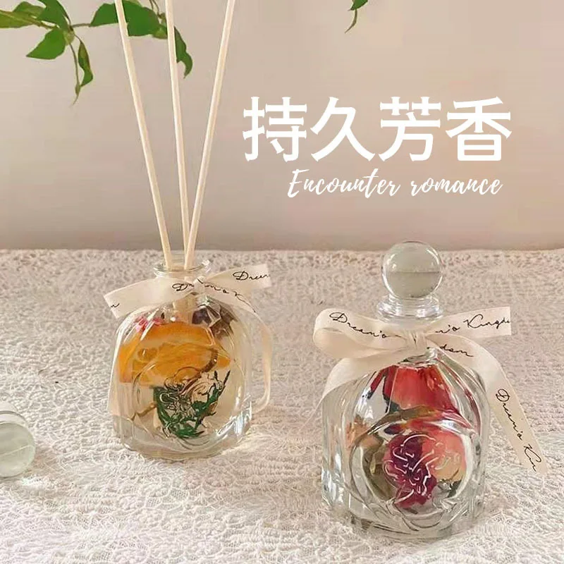 Vintage Dried Rose Reed Diffuser Flameless Essential Oil Long Lasting Fragrance Home Bathroom Odor Eliminator Air Freshener