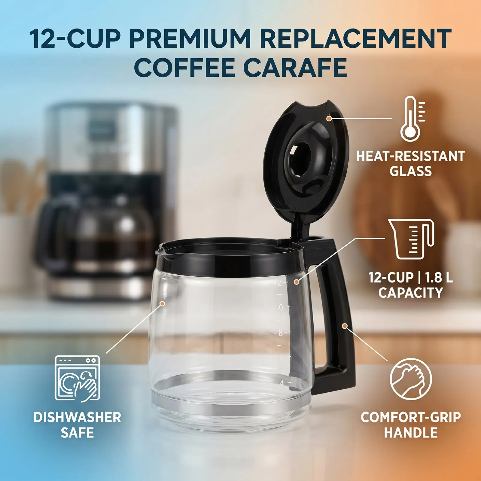 12 Cup Replacement Coffee Carafe 12 Cup Replacement Coffee Carafe 1.8L Capacity Explosion Proof Heatproof Glass Coffee Maker Pot