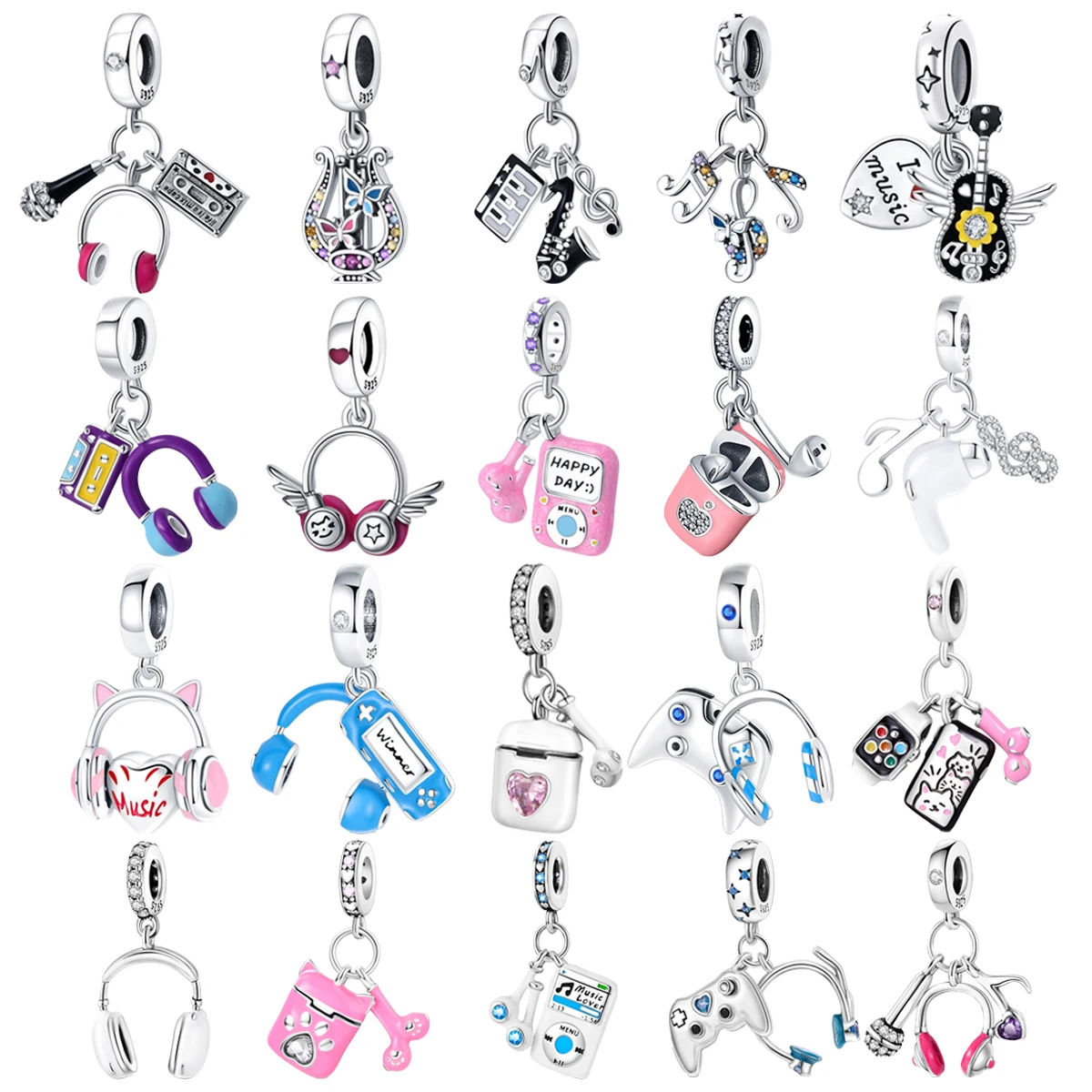 

Original 925 Charms Sterling Silver Music Guitar Headphone Note Pendant for Pandora DIY Bracelet Ladies Jewellery Gift