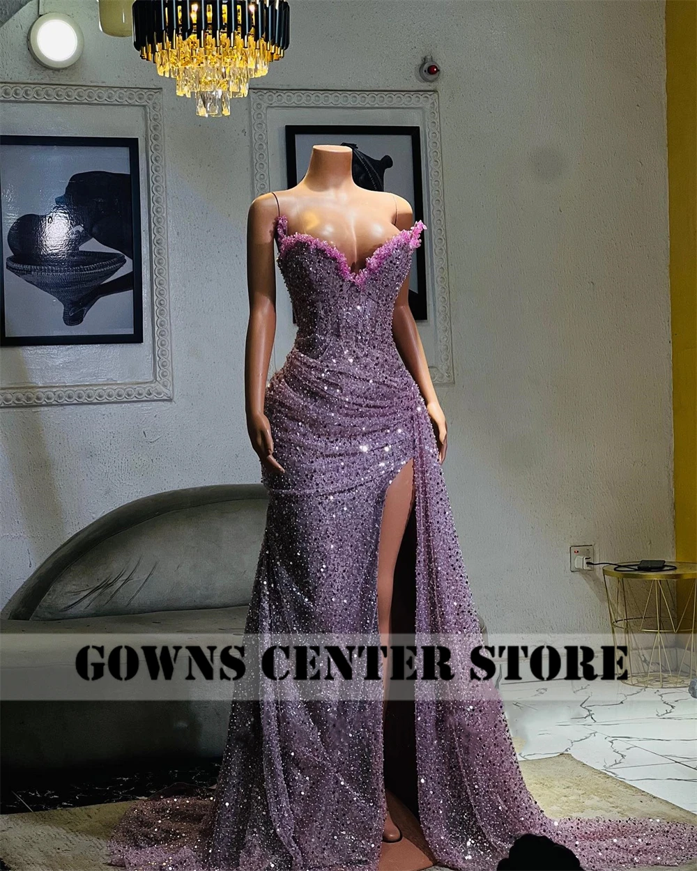 Light Purple Beaded Sweetheart High Split Aso Ebi Luxury Evening Dresses For Wedding 2024 Mermaid Prom Dress Elegant Customized