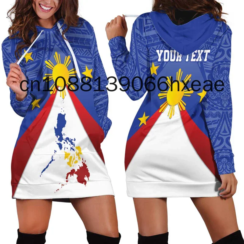 フィリピン国旗 3d 女性パーカードレスカスタム名レトロ原宿 3d プリント旗プルオーバーカジュアルセクシーな女性パーカードレス