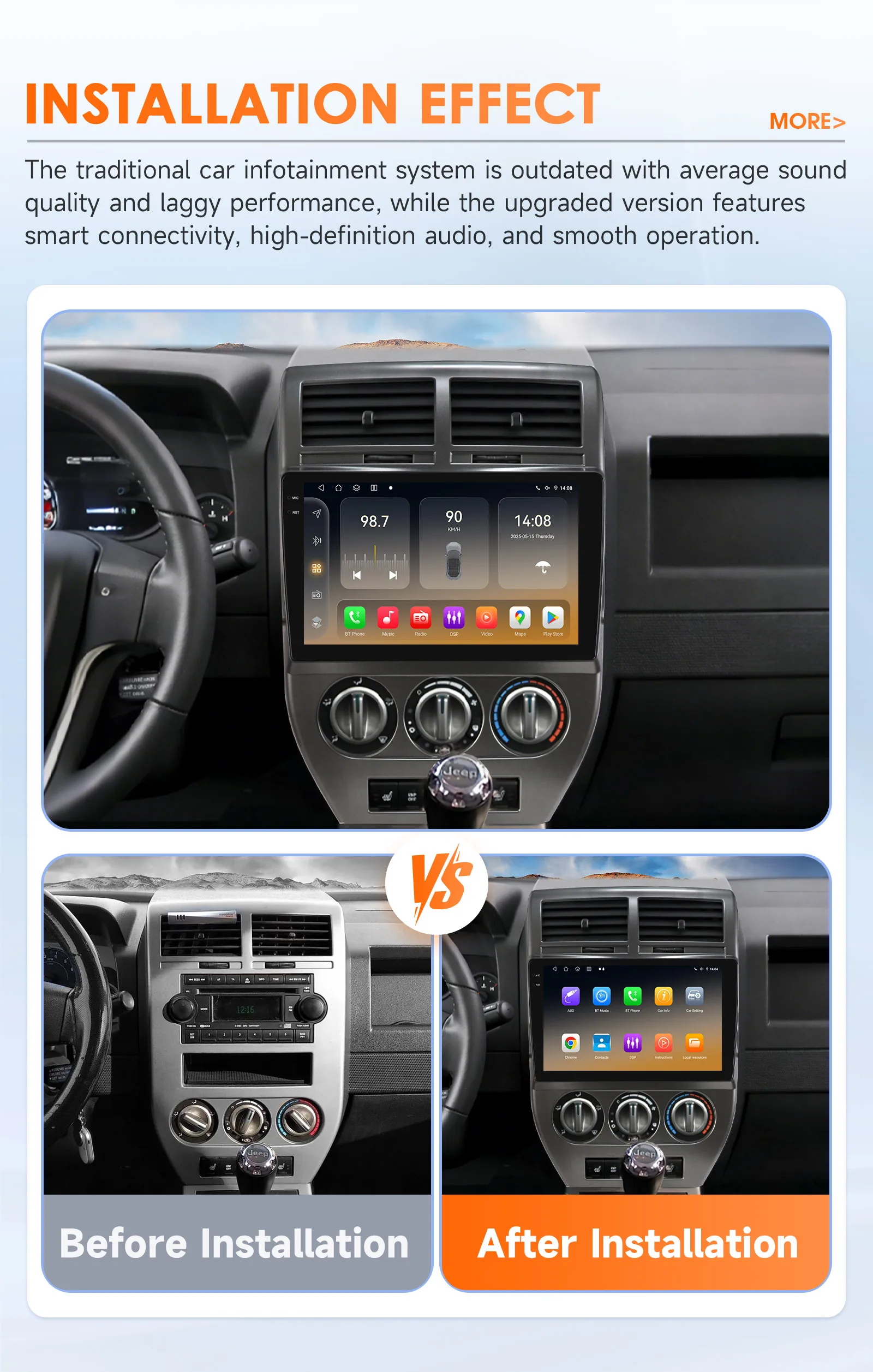 Android Autoradio für Jeep Compass Patriot 2007 - 2009 Multimedia-GPS 4G Carplay