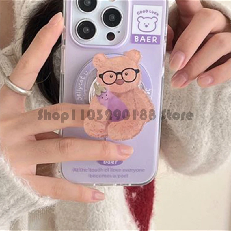 Korean Cute Cartoon Puppy Magnetic Holder Grip Tok Griptok Phone Stand Holder Support For iPhone 16 15 For Pad Magsafe Smart Tok