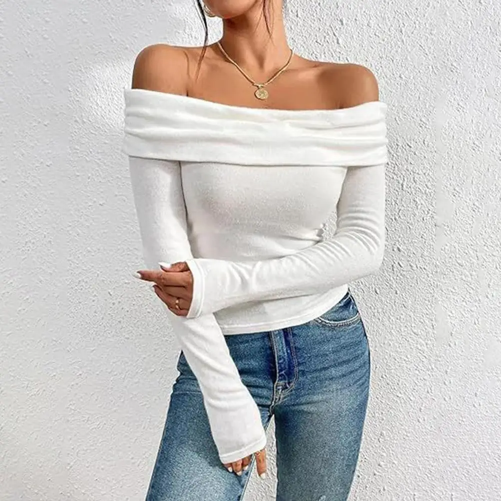 Home Apparel Comfortable Tops M - 82cm Bust Off Shoulder Tops 5 Spandex Blend 95 Polyester Fabric Suitable For All Seasons