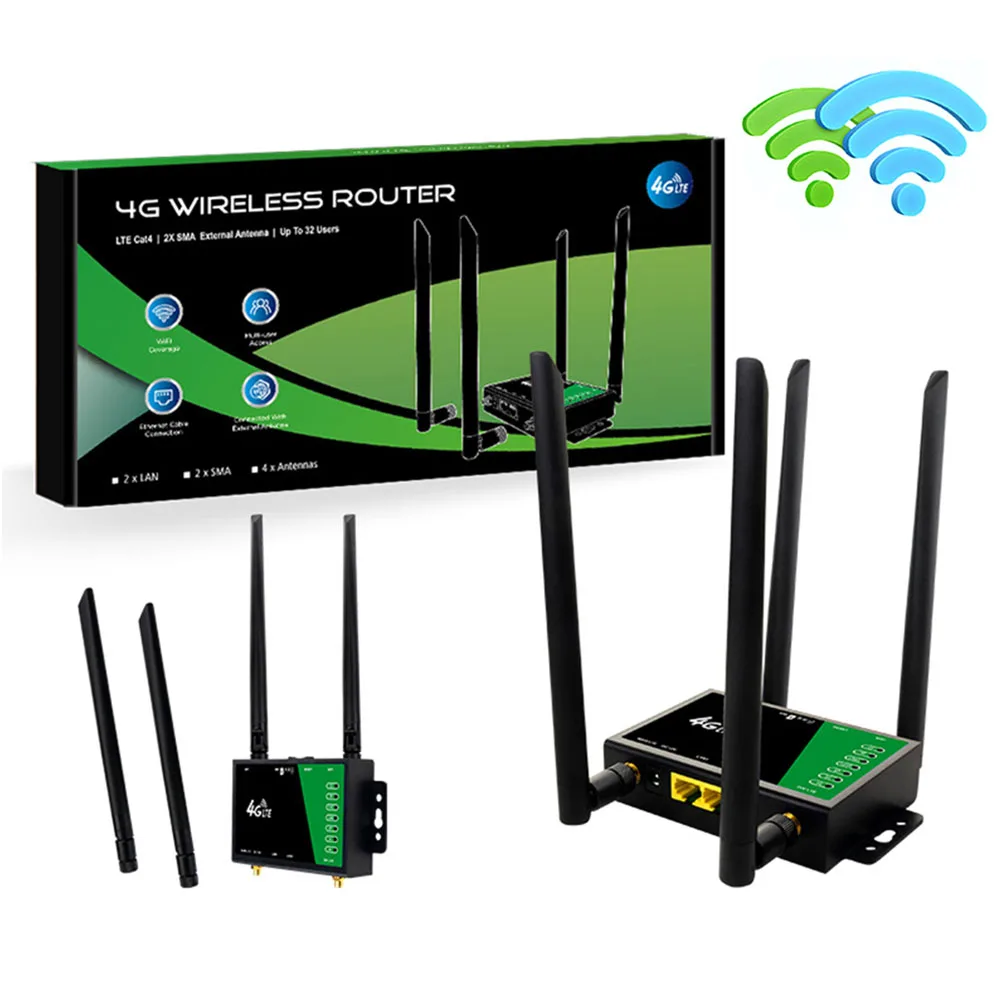 4G WiFi Router Industrial Grade 150Mbps Wireless Router 4G LTE CPE Router With Sim Card Slot Antenna Firewall Protection