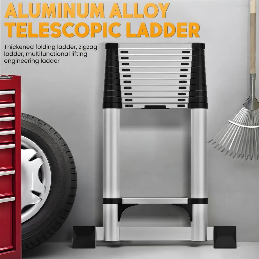 12.8/15.5ft Vertical Ladder Sturdy Structure Wide Pedal Folding Telescopic Ladder Aluminum Alloy Anti-slip Household Ladder