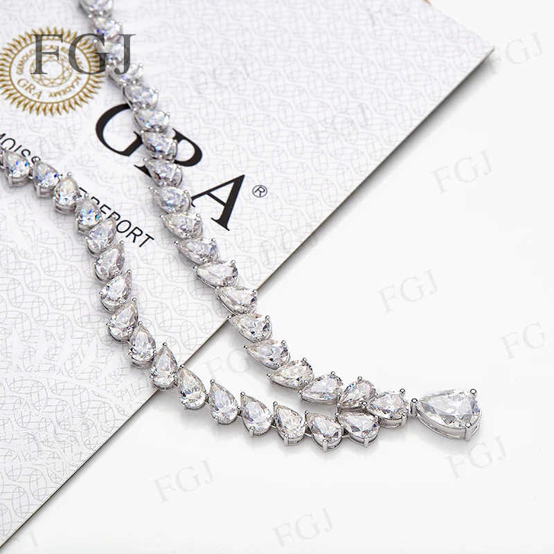 

Hip-Hop Moissanite Tennis Necklace 925 Sterling Silver White Gold Plated D Color Unisex for Women Men Party Jewelry Gifts Charms