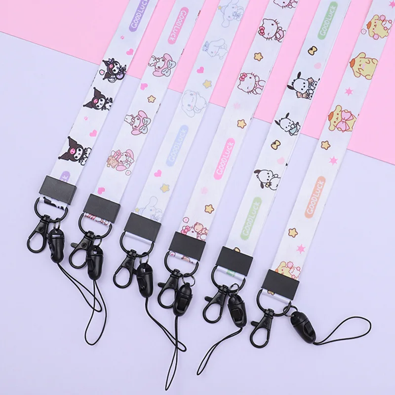 Kawaii Sanrio My Melody Kuromi Hello Kitty Mobile Rope Children's Card Set Neck Rope Cute Printed Decoration Anti-lost Line