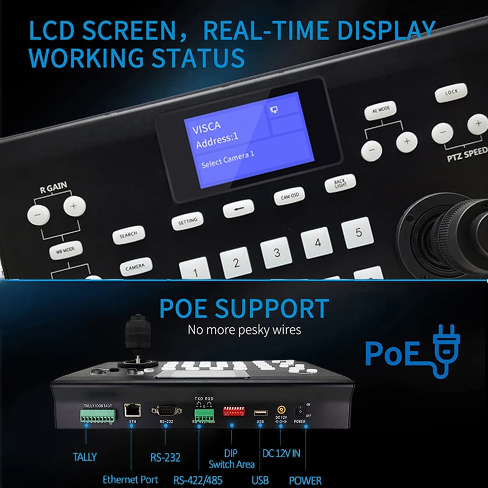 Imagem -04 - Ptz Ndi Transmissão Câmeras Controlador Joystick Suporta ip Rs232 Rs232 Rocker 3d Teclado de Rede