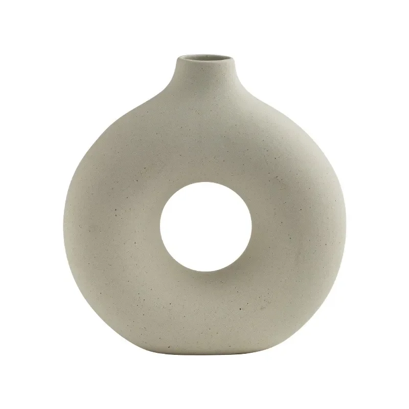 Nordic Retro Gray Ceramic Vase Round Coarse Pottery Flower Holder for Dried Flowers Living Room Home Decor Ornament