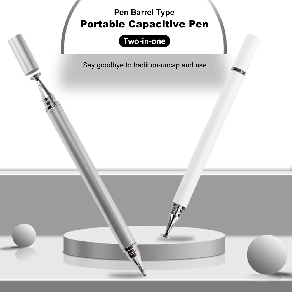 Caneta Stylus Universal para Tablet, Acessório de Desenho para iPad, Capacitiva, Toque de Tela, 2 em 1, Celulares Android e iOS
