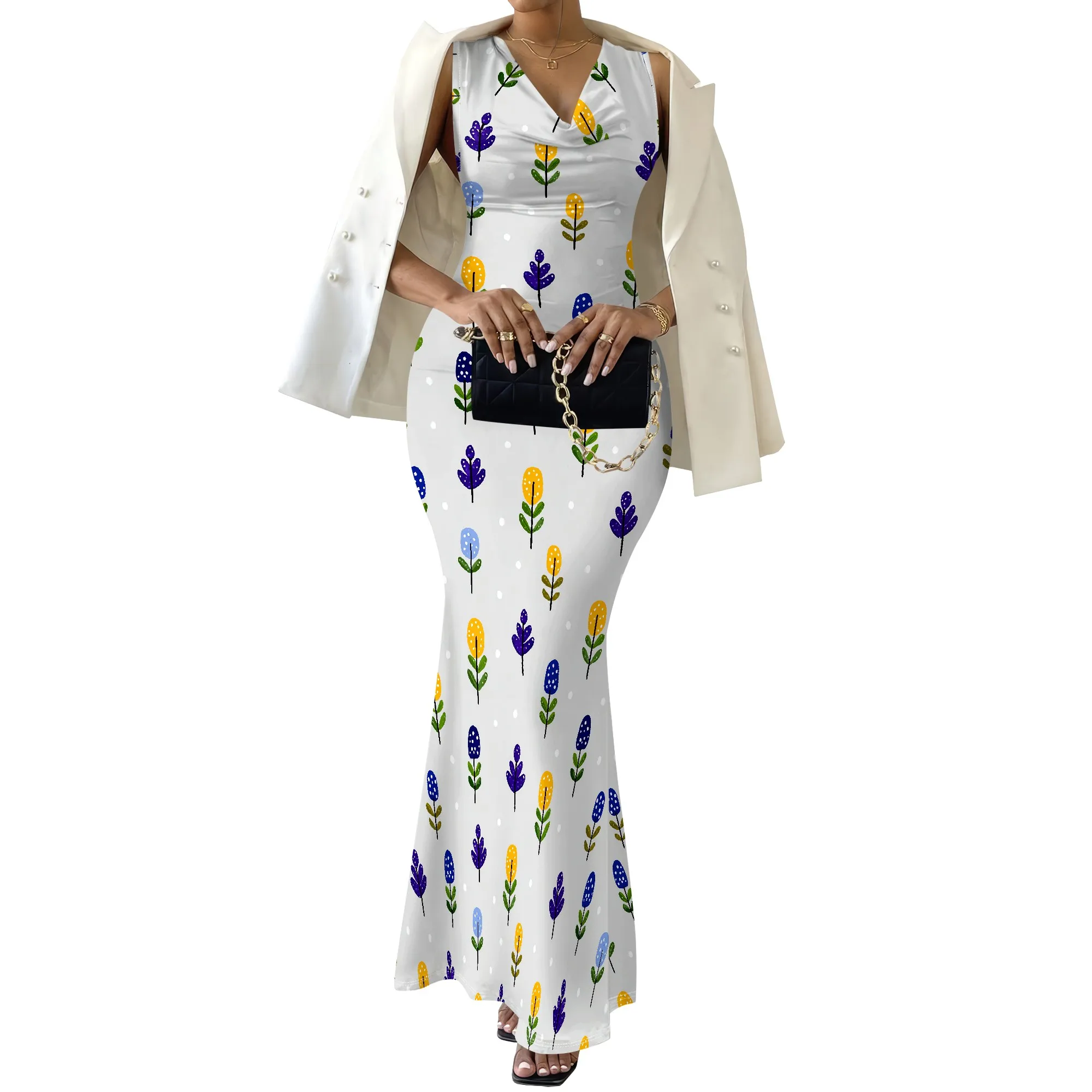 Floral V-Neck Maxi Dress for Women 2025 New Arrival Colorful Print Casual Summer Dress XS-2XL
