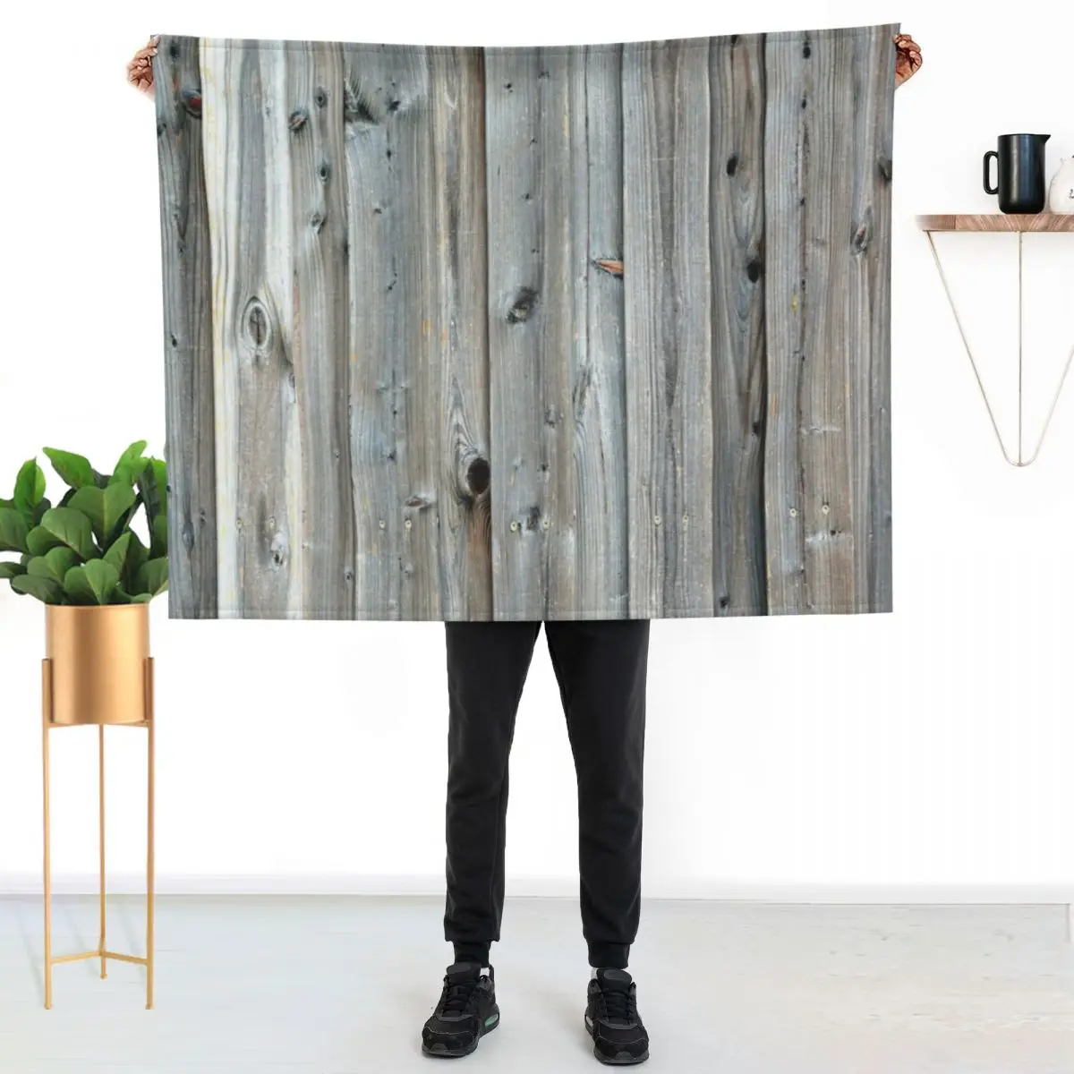 

distressed whitewashed french country grey barn wood Throw Blanket Warm Plush Fuzzy Blanket for Living Room