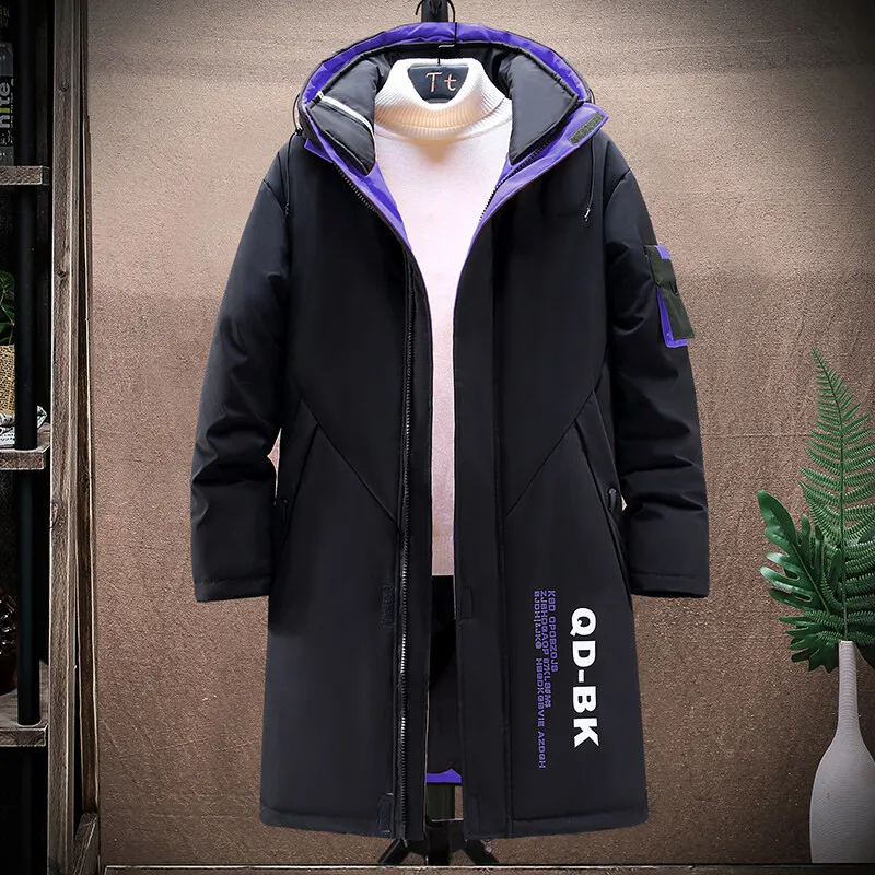 Fashion Autumn Winter Men's Mid-Length Hooded Cotton-Padded Jackets Streetwear Warm Long Parkas Clothing Youth Thicken Top Coats