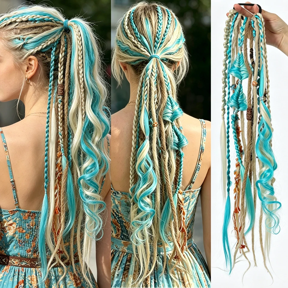 

Boho Long Hand Braided Extensions Synthetic Wigs for Easy Wear and Simple Use For Women Daily Party Halloween Christmas Vacation